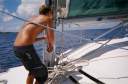 Westy cranking the main halyard.