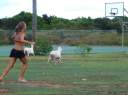Marissa chasing after the goats