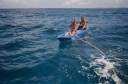 Kristen & Britt on our kayak towed behind - on our way to Anagada