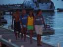 The kids arrive for dinner at Anagada Reef Hotel dock