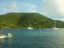 Looking from Marina Cay to our moored vessel (Great Camanoe Island in the background).