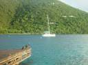 Looking from Marina Cay to our moored vessel (Great Camanoe Island in the background).
