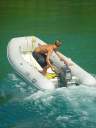 Traig getting the net for the puffer fish at Little Harbour